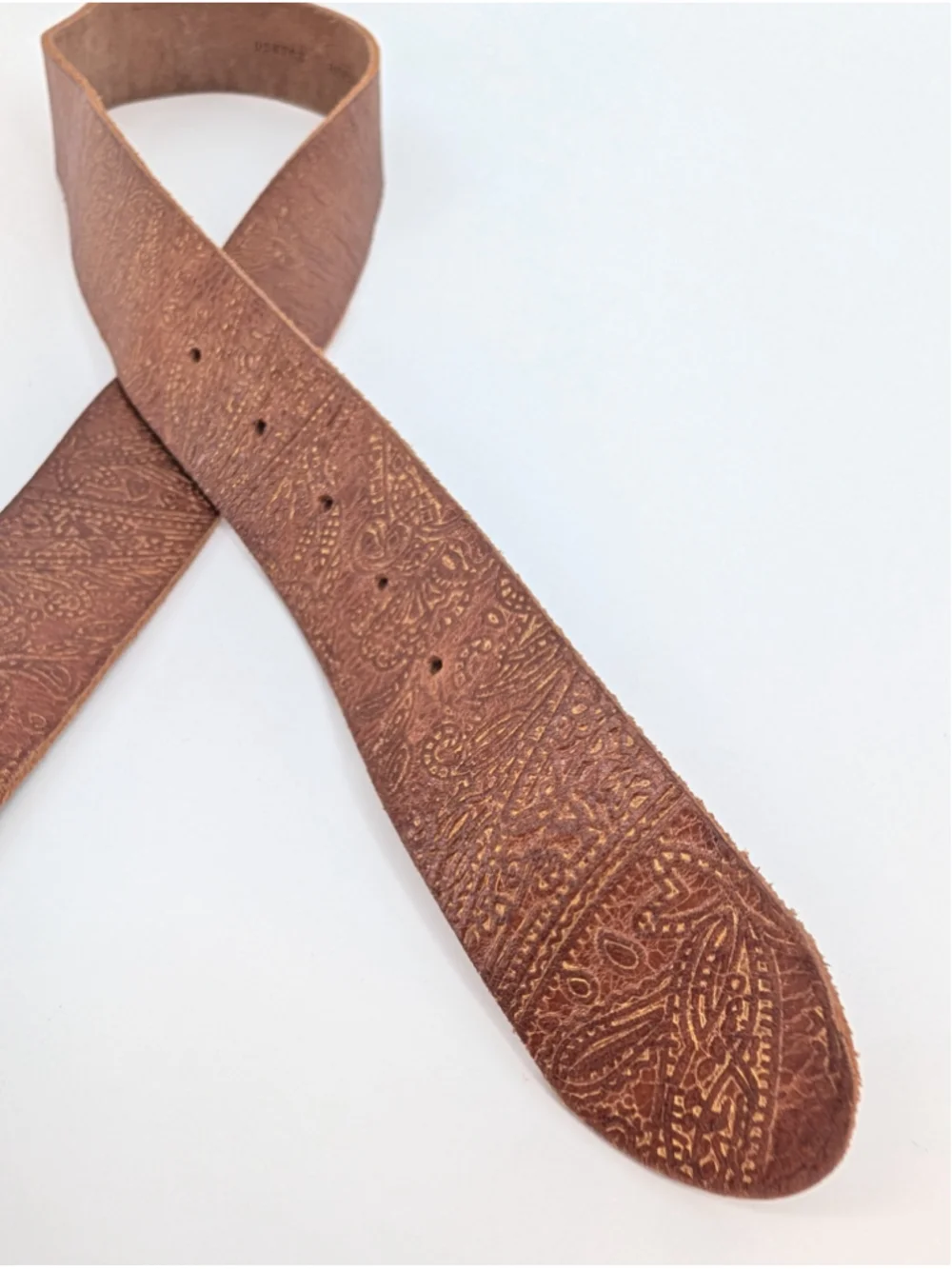 Fossil BT2918231 Leather Belt L Brown Gold Paisley Embossed Rhinestone Buckle